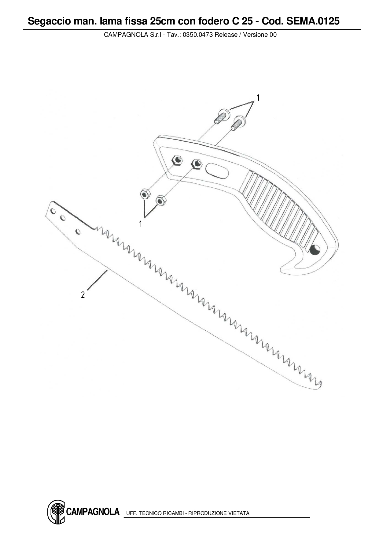 SEMA.0125_Segaccio man. lama fissa 25cm con fodero C 25